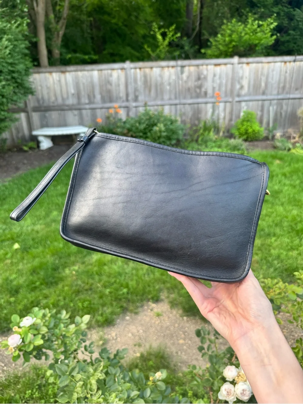 Coach Vintage Basic Bag Zippered Clutch NO Strap Black Leather #9455